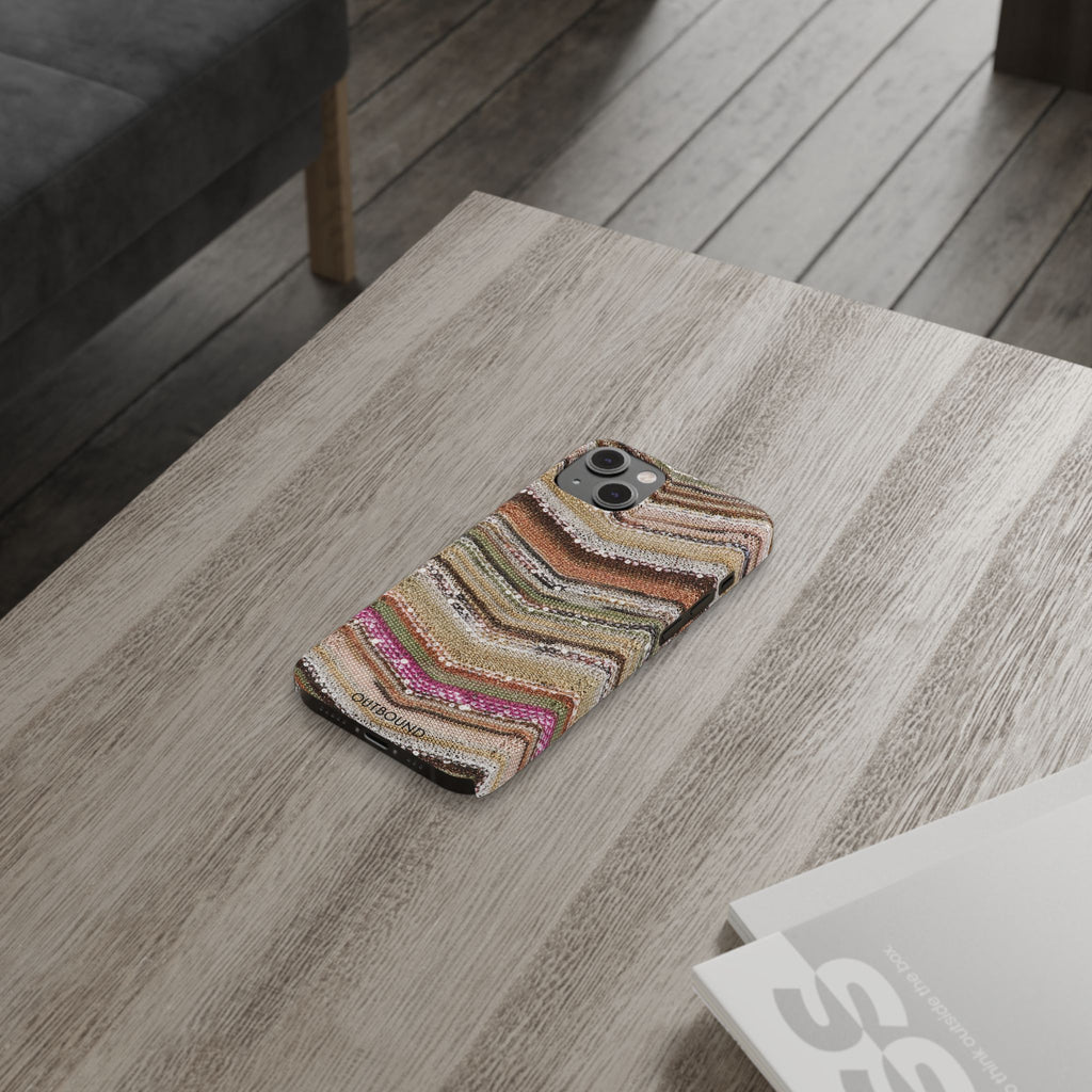 Slim Phone Case — Boho Knit Chevron Pattern, Earthy Neutral Stripes