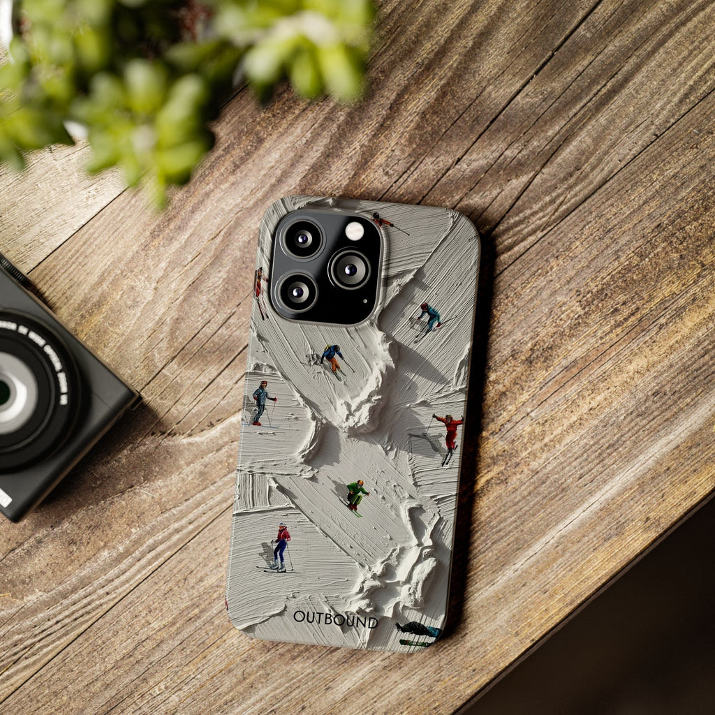 Slim Phone Case — Miniature Skiers on Textured Snowphone Art