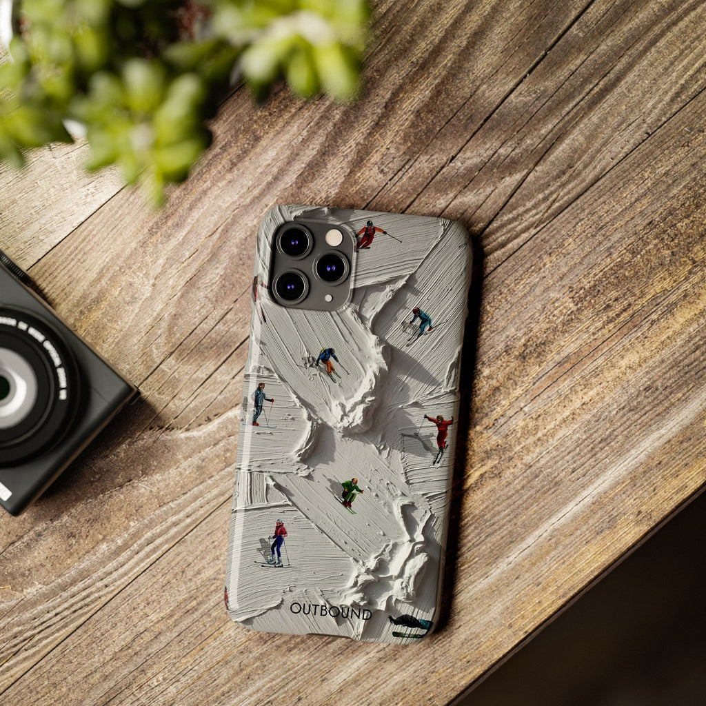 Slim Phone Case — Miniature Skiers on Textured Snowphone Art