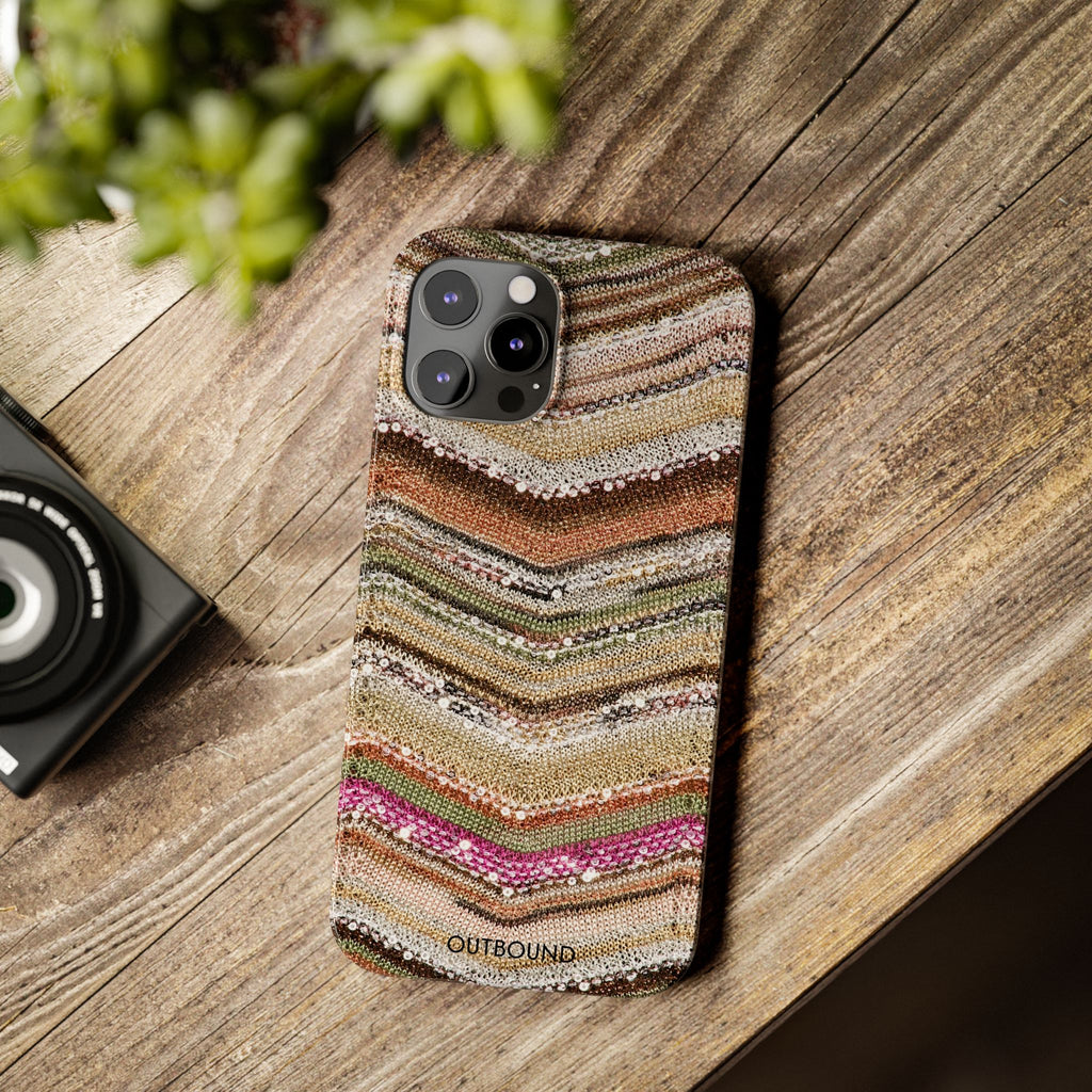Slim Phone Case — Boho Knit Chevron Pattern, Earthy Neutral Stripes