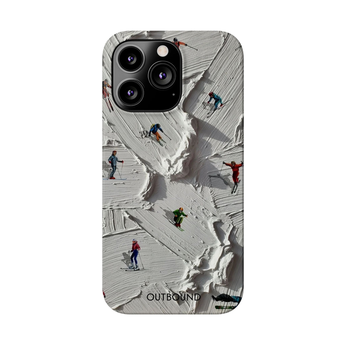 Slim Phone Case — Miniature Skiers on Textured Snowphone Art