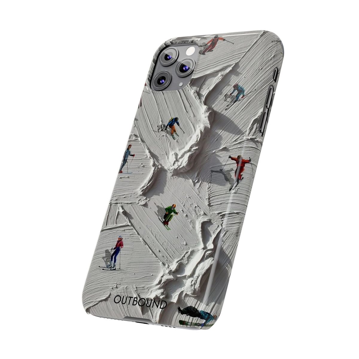 Slim Phone Case — Miniature Skiers on Textured Snowphone Art
