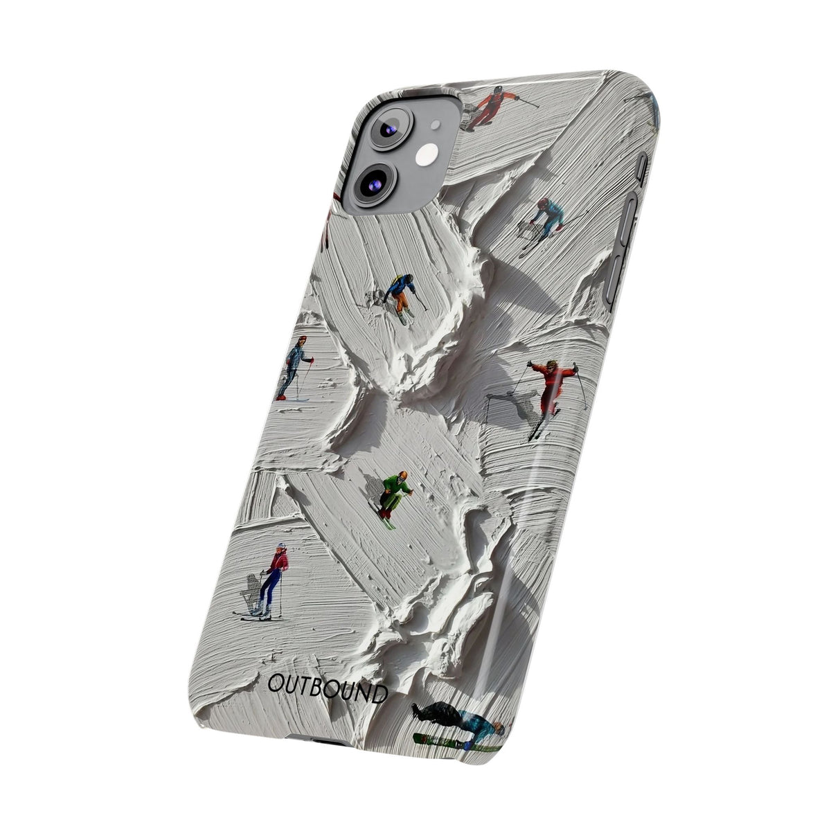 Slim Phone Case — Miniature Skiers on Textured Snowphone Art