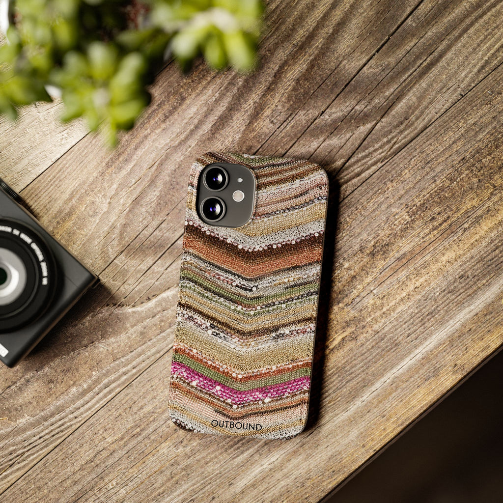 Slim Phone Case — Boho Knit Chevron Pattern, Earthy Neutral Stripes