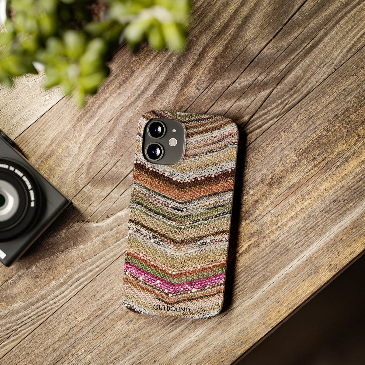 Slim Phone Case — Boho Knit Chevron Pattern, Earthy Neutral Stripes