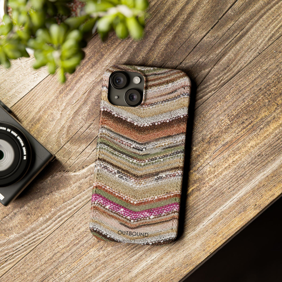 Slim Phone Case — Boho Knit Chevron Pattern, Earthy Neutral Stripes