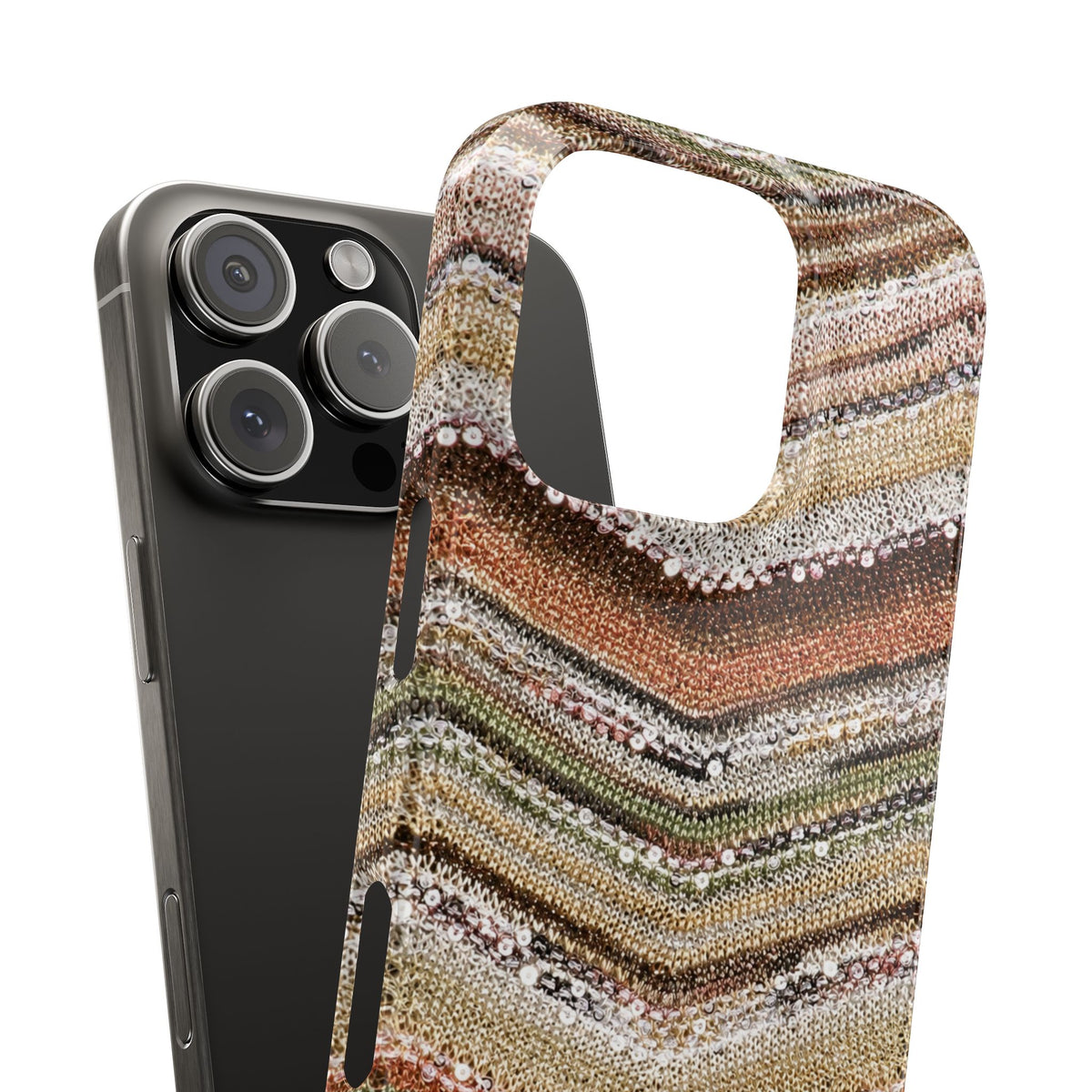 Slim Phone Case — Boho Knit Chevron Pattern, Earthy Neutral Stripes