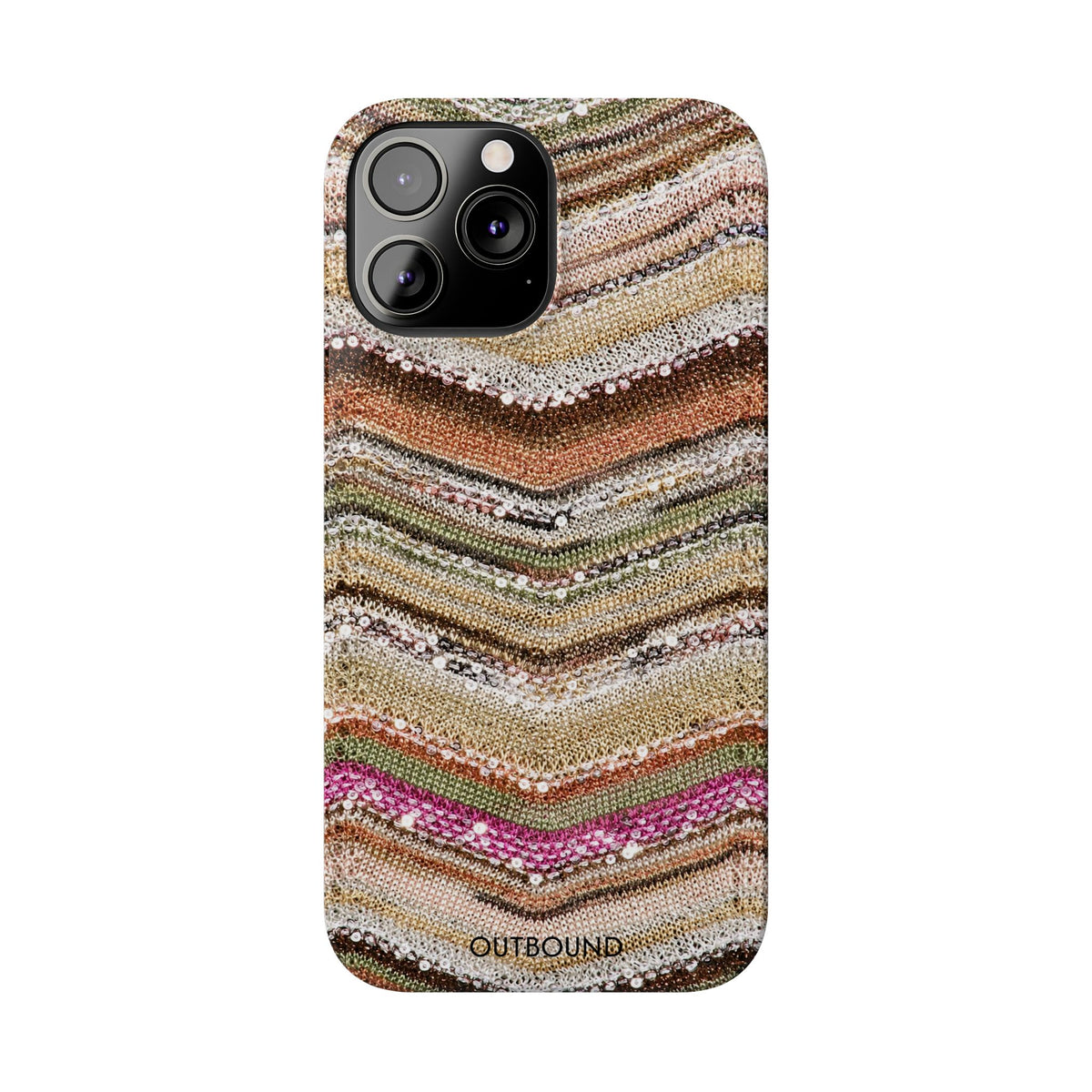 Slim Phone Case — Boho Knit Chevron Pattern, Earthy Neutral Stripes