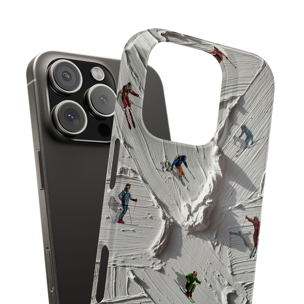 Slim Phone Case — Miniature Skiers on Textured Snowphone Art