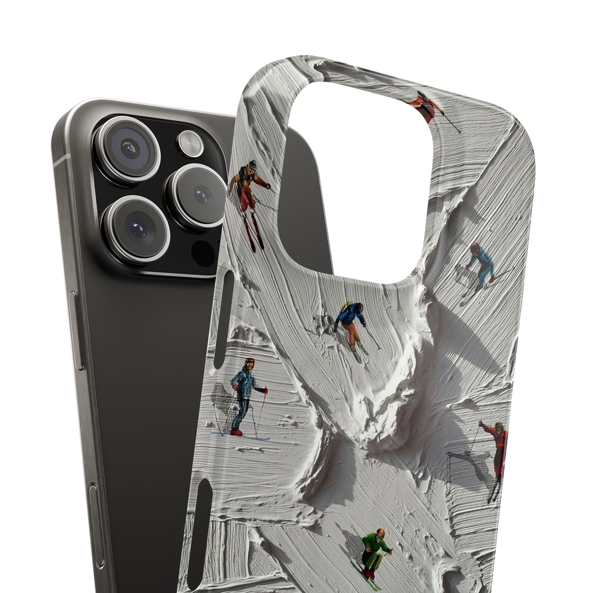 Slim Phone Case — Miniature Skiers on Textured Snowphone Art