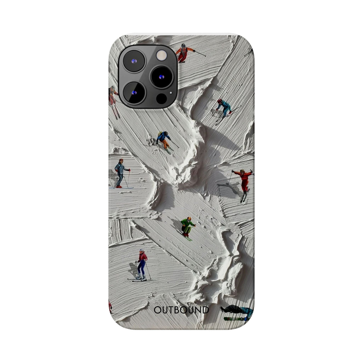 Slim Phone Case — Miniature Skiers on Textured Snowphone Art