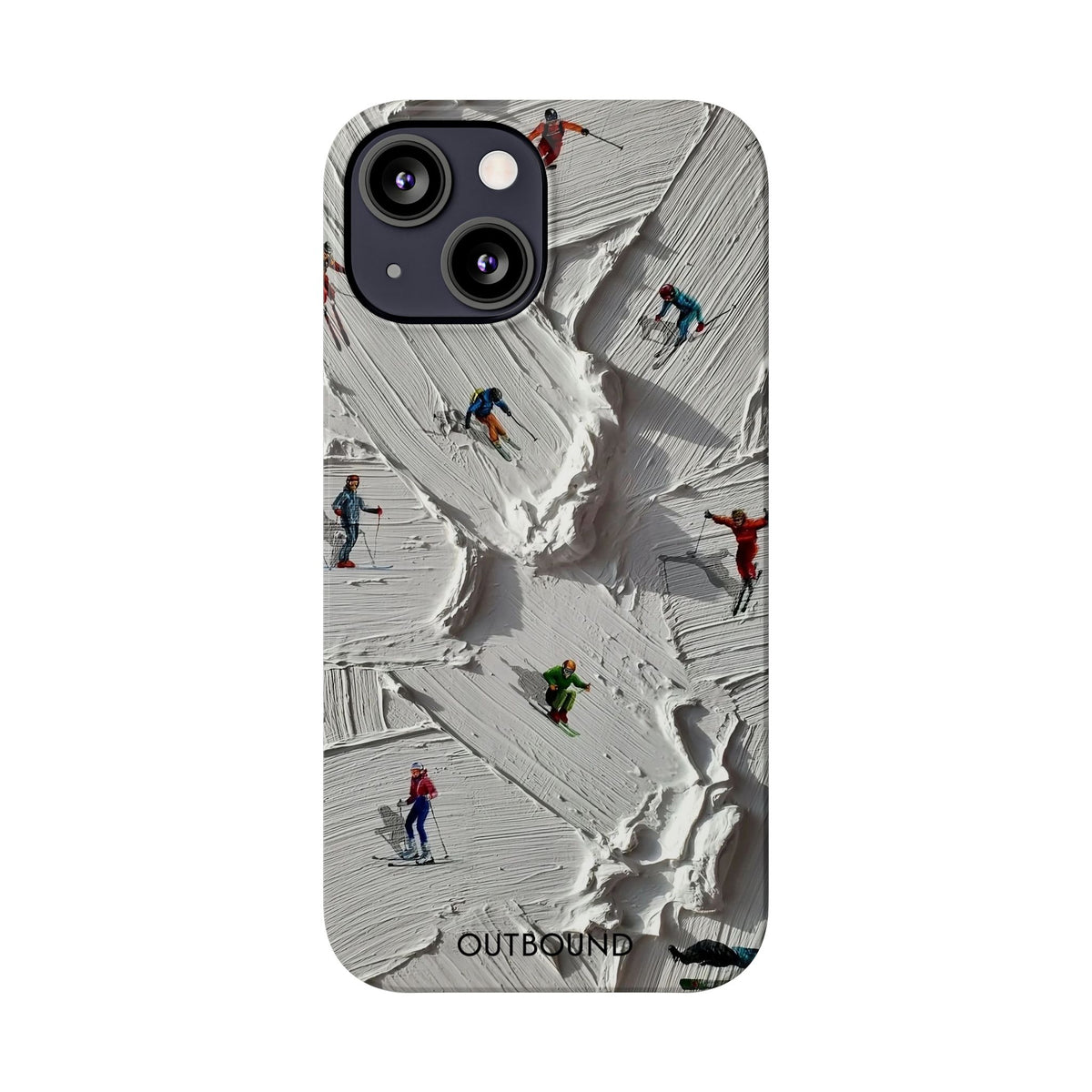 Slim Phone Case — Miniature Skiers on Textured Snowphone Art