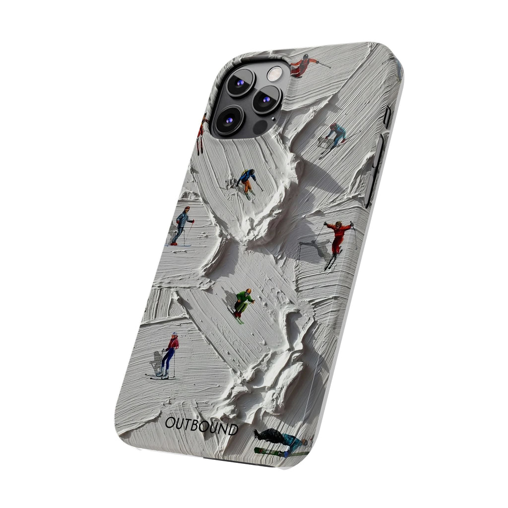 Slim Phone Case — Miniature Skiers on Textured Snowphone Art