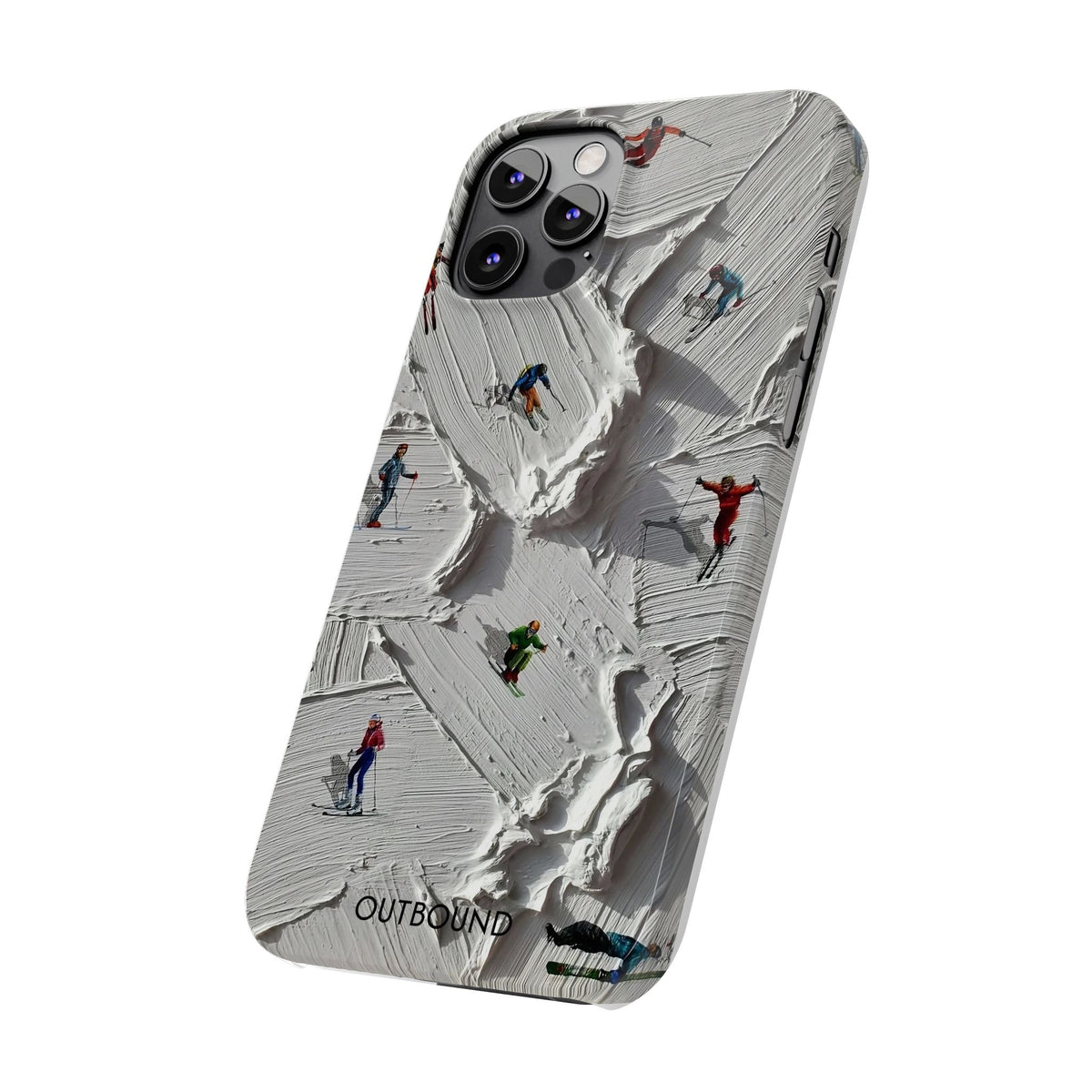 Slim Phone Case — Miniature Skiers on Textured Snowphone Art