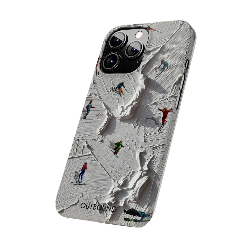 Slim Phone Case — Miniature Skiers on Textured Snowphone Art