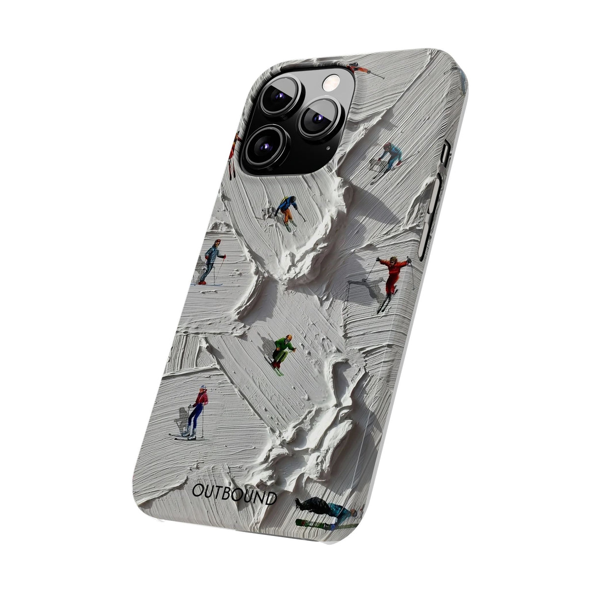 Slim Phone Case — Miniature Skiers on Textured Snowphone Art