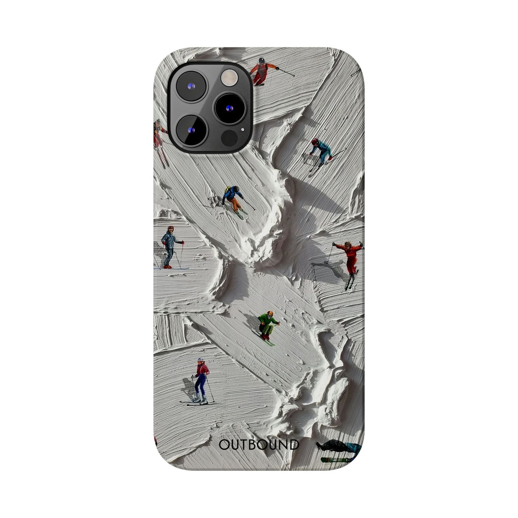 Slim Phone Case — Miniature Skiers on Textured Snowphone Art