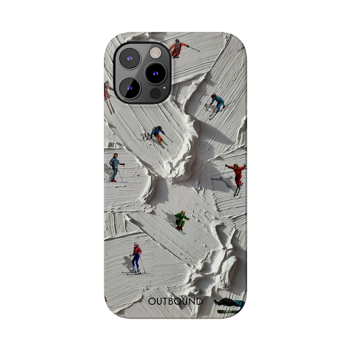 Slim Phone Case — Miniature Skiers on Textured Snowphone Art