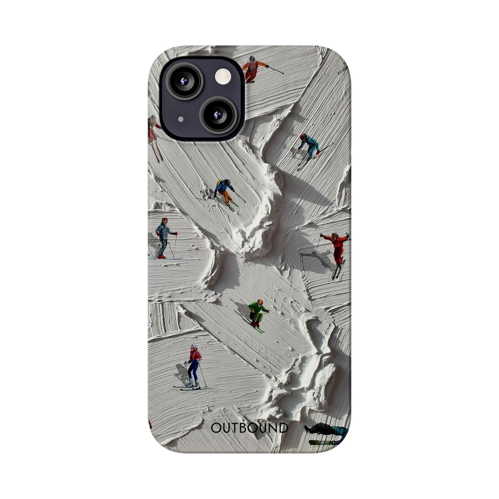 Slim Phone Case — Miniature Skiers on Textured Snowphone Art