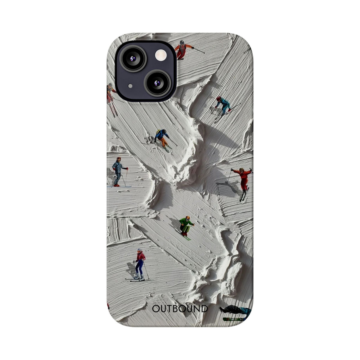 Slim Phone Case — Miniature Skiers on Textured Snowphone Art