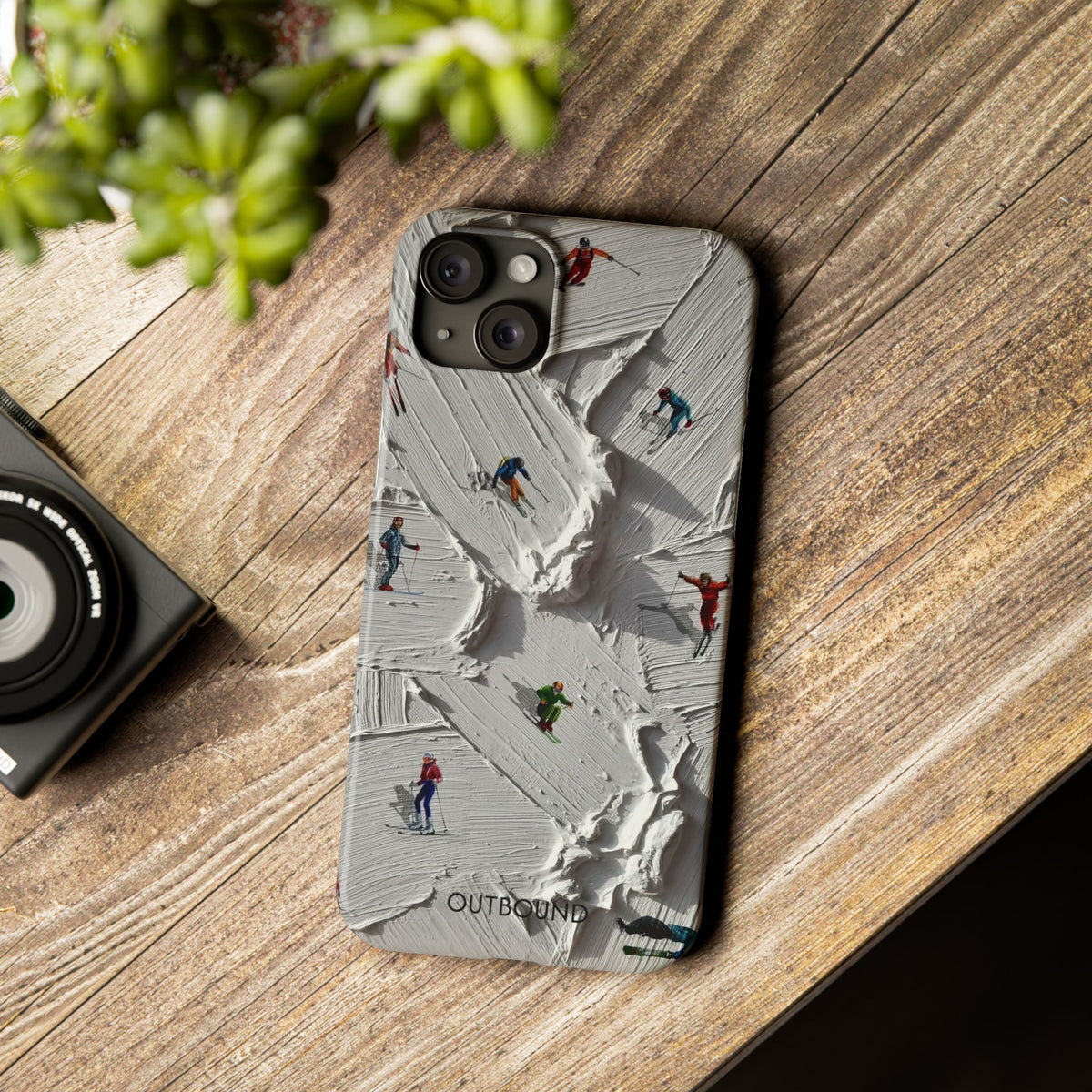 Slim Phone Case — Miniature Skiers on Textured Snowphone Art