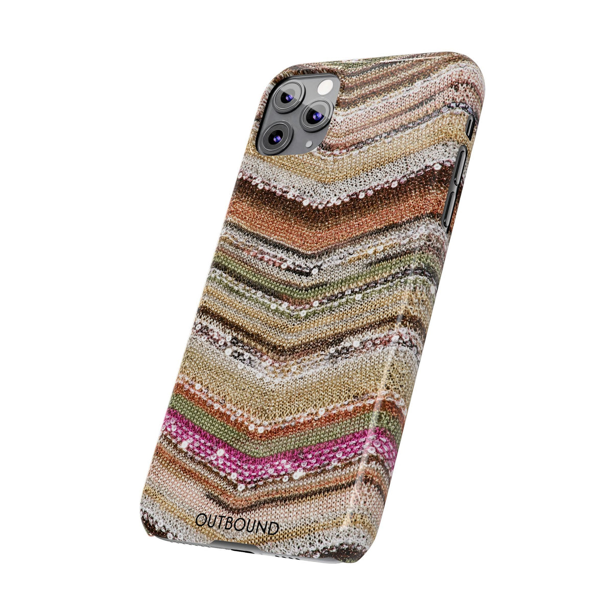 Slim Phone Case — Boho Knit Chevron Pattern, Earthy Neutral Stripes