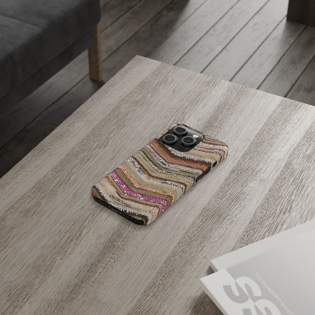 Slim Phone Case — Boho Knit Chevron Pattern, Earthy Neutral Stripes