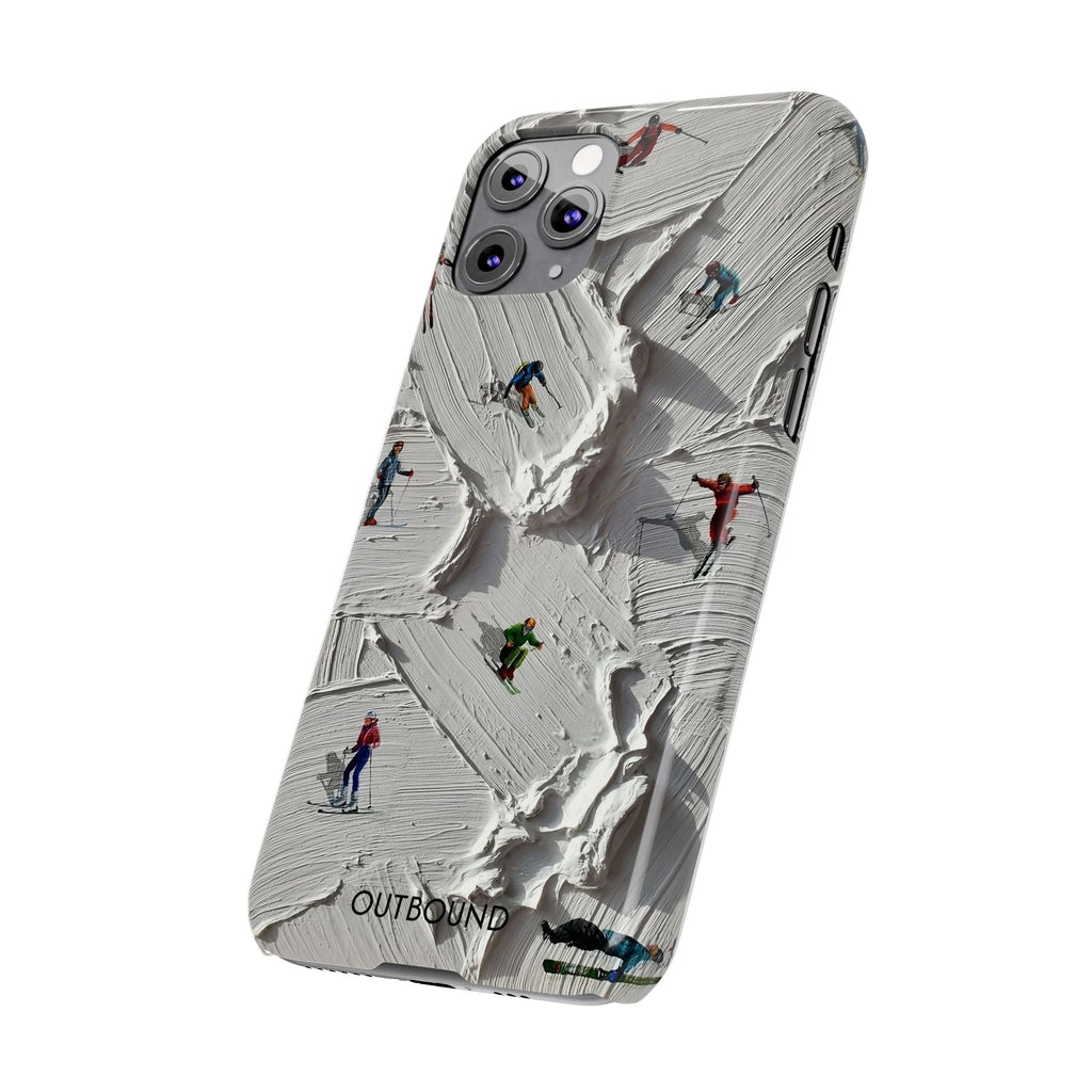 Slim Phone Case — Miniature Skiers on Textured Snowphone Art