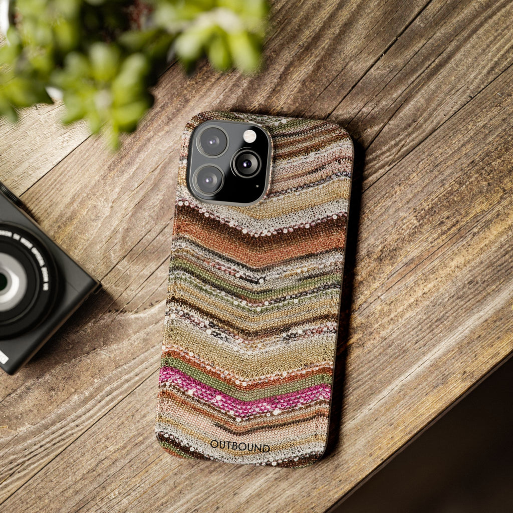 Slim Phone Case — Boho Knit Chevron Pattern, Earthy Neutral Stripes