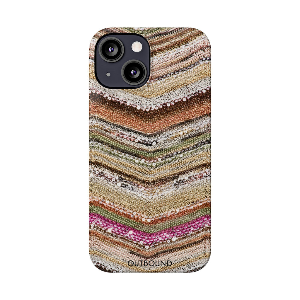 Slim Phone Case — Boho Knit Chevron Pattern, Earthy Neutral Stripes