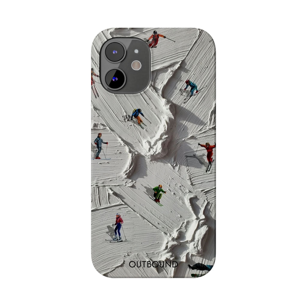 Slim Phone Case — Miniature Skiers on Textured Snowphone Art