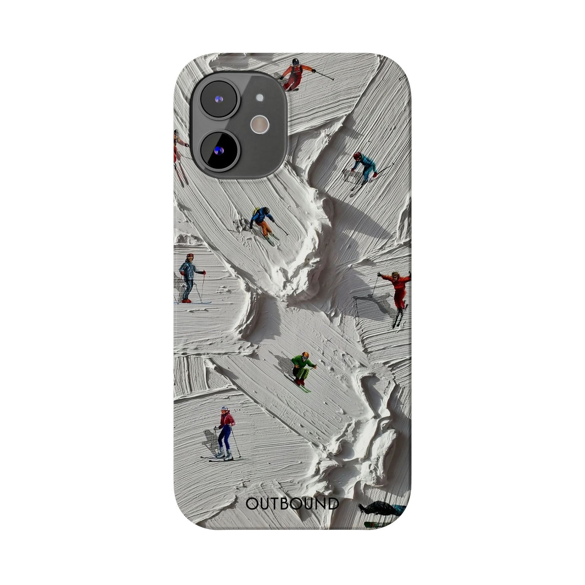 Slim Phone Case — Miniature Skiers on Textured Snowphone Art