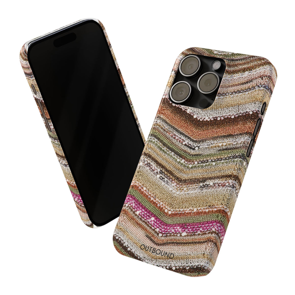 Slim Phone Case — Boho Knit Chevron Pattern, Earthy Neutral Stripes