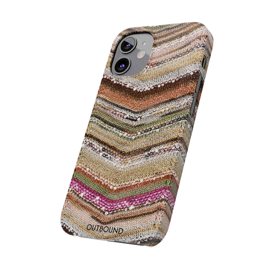 Slim Phone Case — Boho Knit Chevron Pattern, Earthy Neutral Stripes