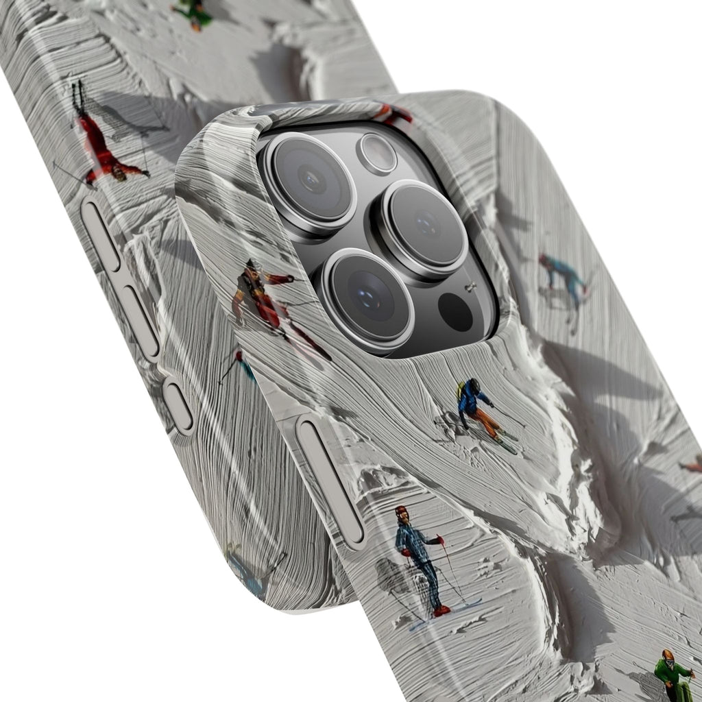 Slim Phone Case — Miniature Skiers on Textured Snowphone Art