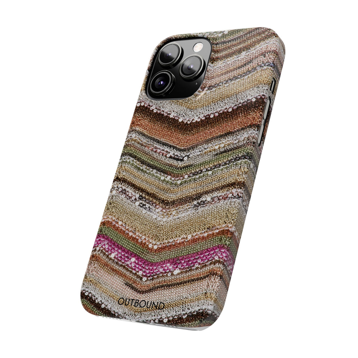 Slim Phone Case — Boho Knit Chevron Pattern, Earthy Neutral Stripes
