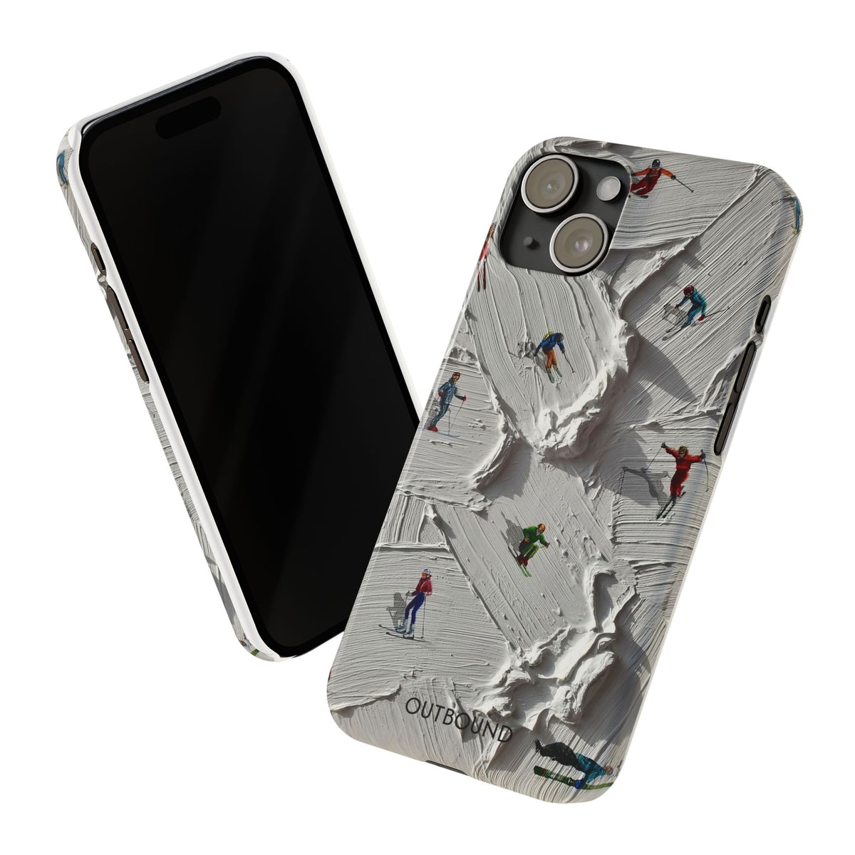 Slim Phone Case — Miniature Skiers on Textured Snowphone Art