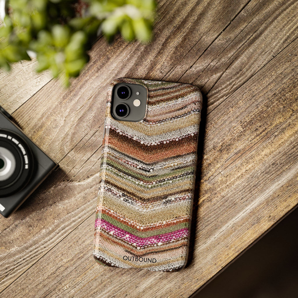 Slim Phone Case — Boho Knit Chevron Pattern, Earthy Neutral Stripes