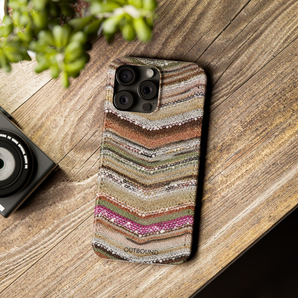 Slim Phone Case — Boho Knit Chevron Pattern, Earthy Neutral Stripes