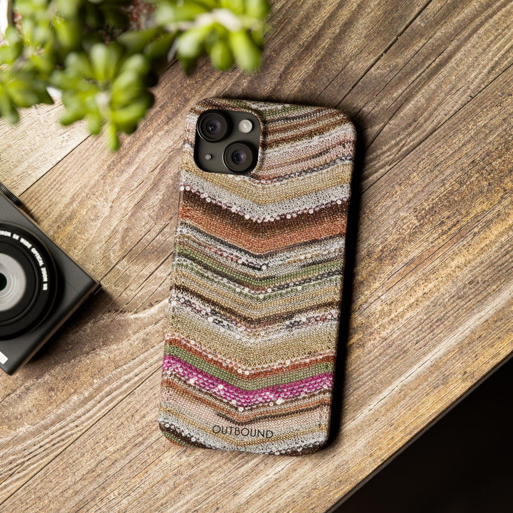 Slim Phone Case — Boho Knit Chevron Pattern, Earthy Neutral Stripes