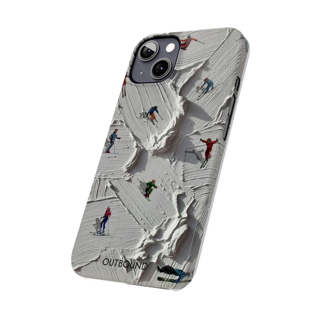 Slim Phone Case — Miniature Skiers on Textured Snowphone Art