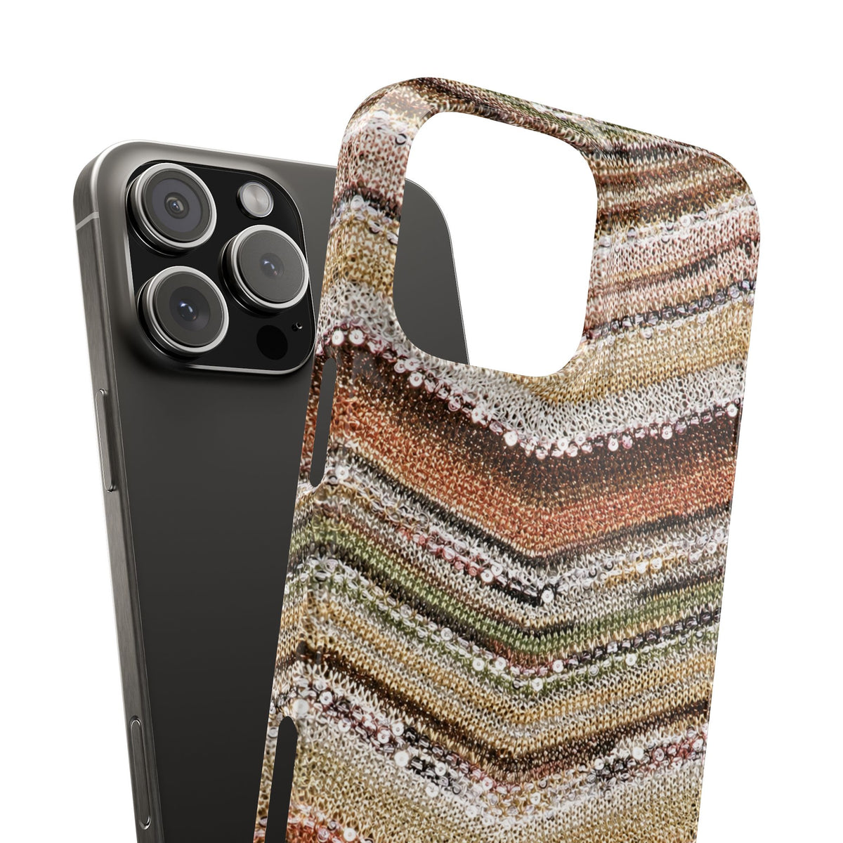Slim Phone Case — Boho Knit Chevron Pattern, Earthy Neutral Stripes
