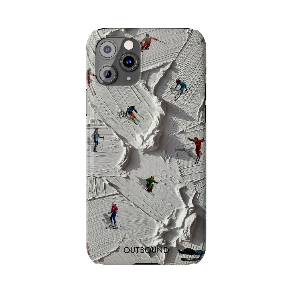 Slim Phone Case — Miniature Skiers on Textured Snowphone Art