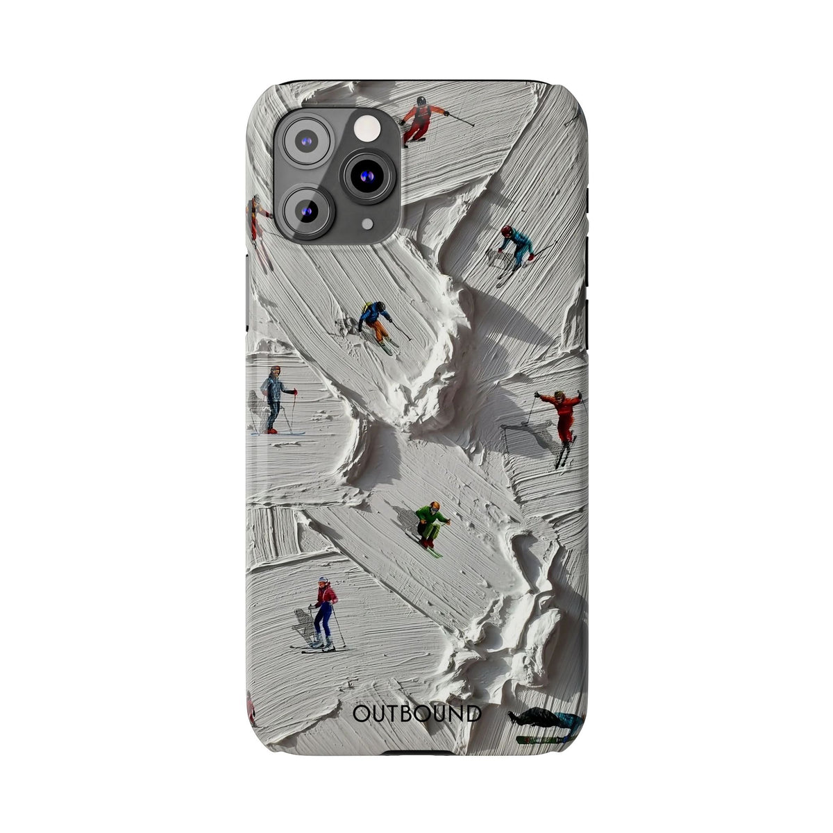 Slim Phone Case — Miniature Skiers on Textured Snowphone Art