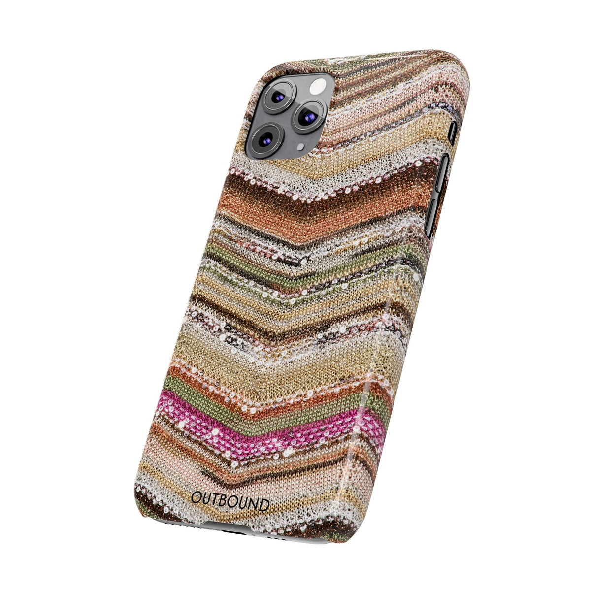 Slim Phone Case — Boho Knit Chevron Pattern, Earthy Neutral Stripes