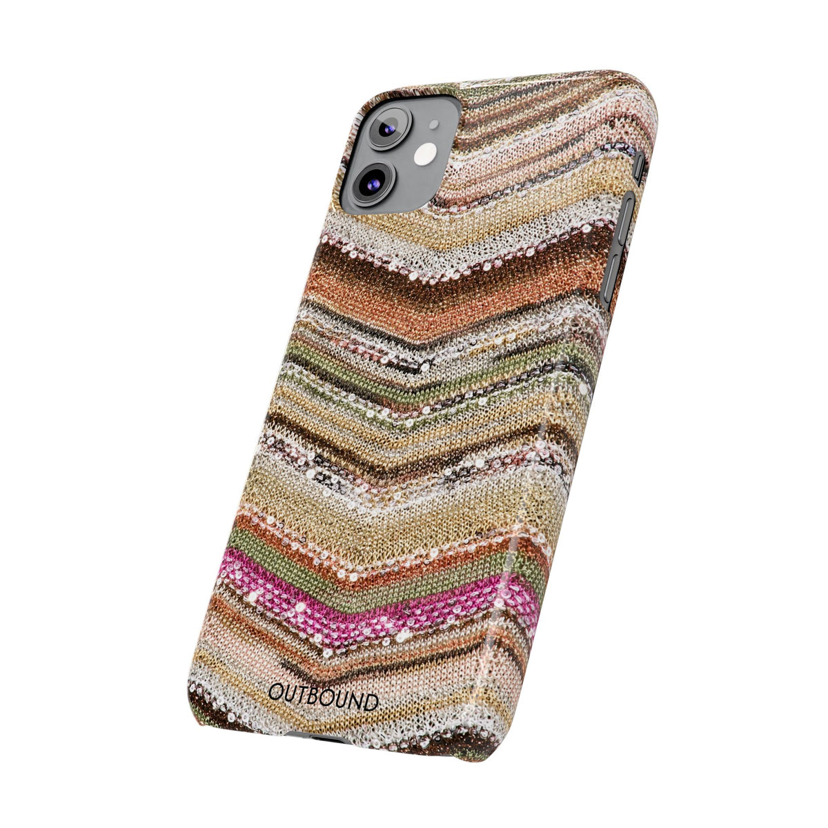 Slim Phone Case — Boho Knit Chevron Pattern, Earthy Neutral Stripes