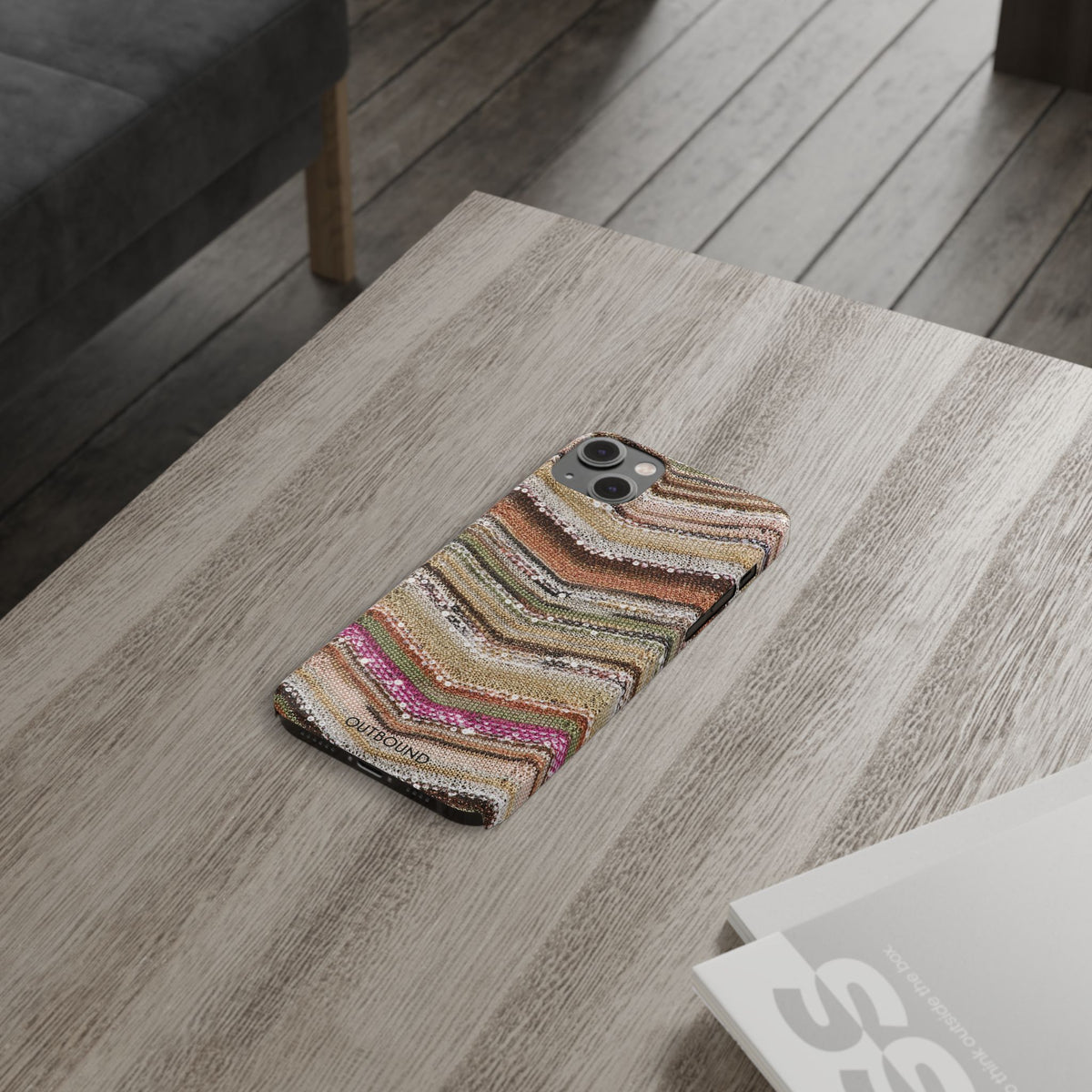 Slim Phone Case — Boho Knit Chevron Pattern, Earthy Neutral Stripes