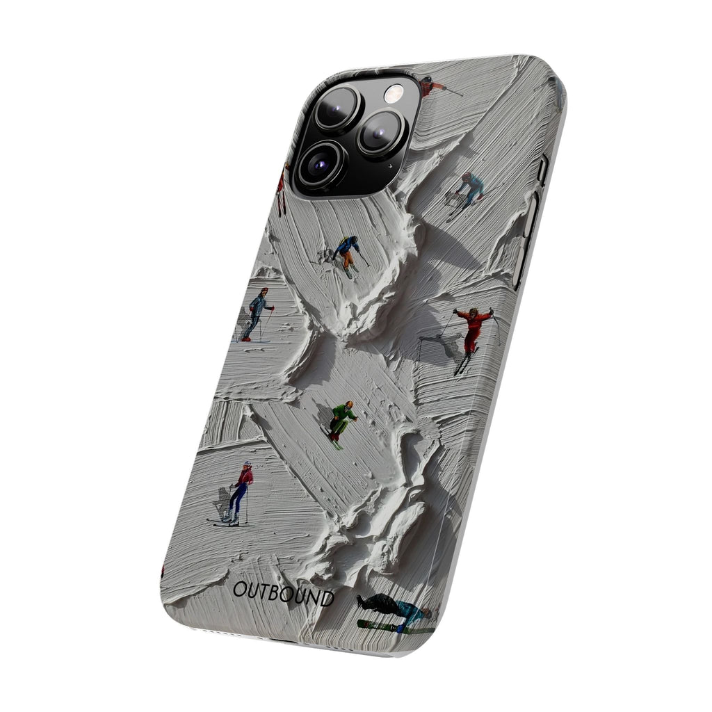 Slim Phone Case — Miniature Skiers on Textured Snowphone Art