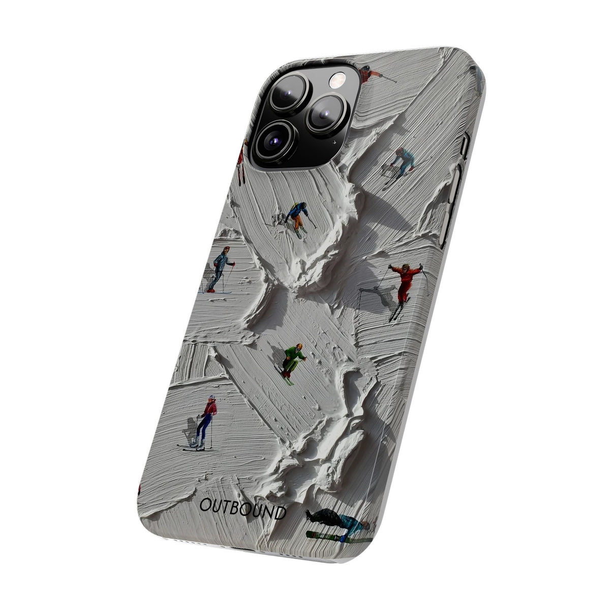 Slim Phone Case — Miniature Skiers on Textured Snowphone Art