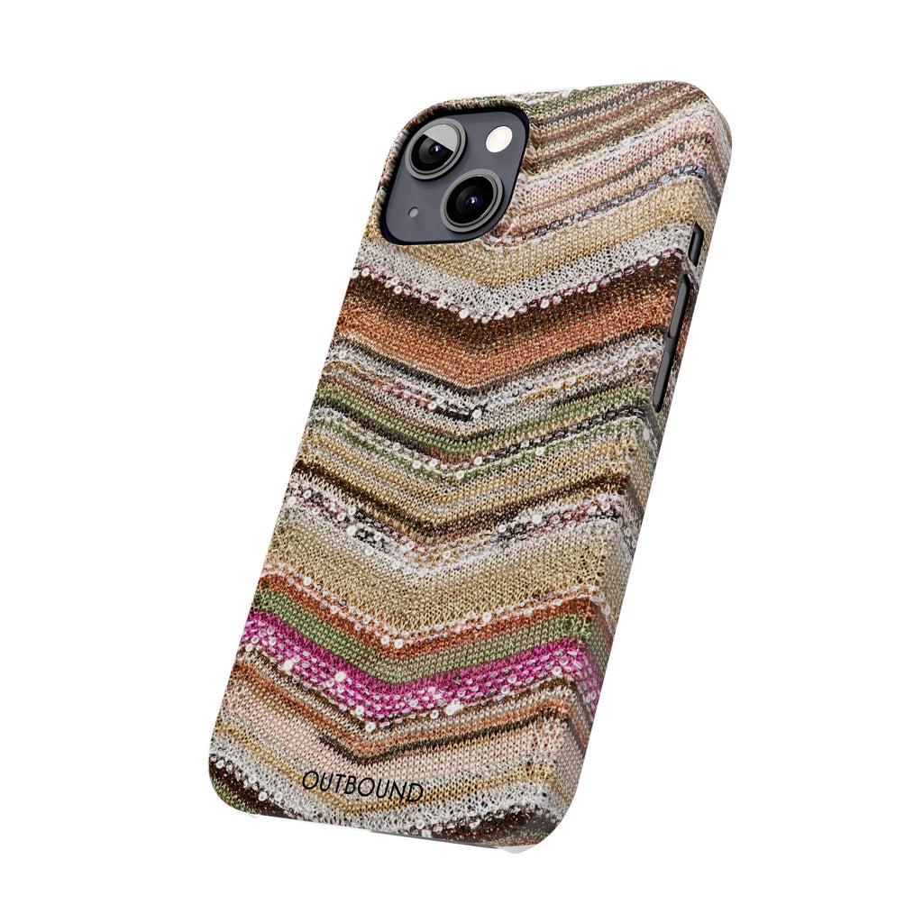 Slim Phone Case — Boho Knit Chevron Pattern, Earthy Neutral Stripes
